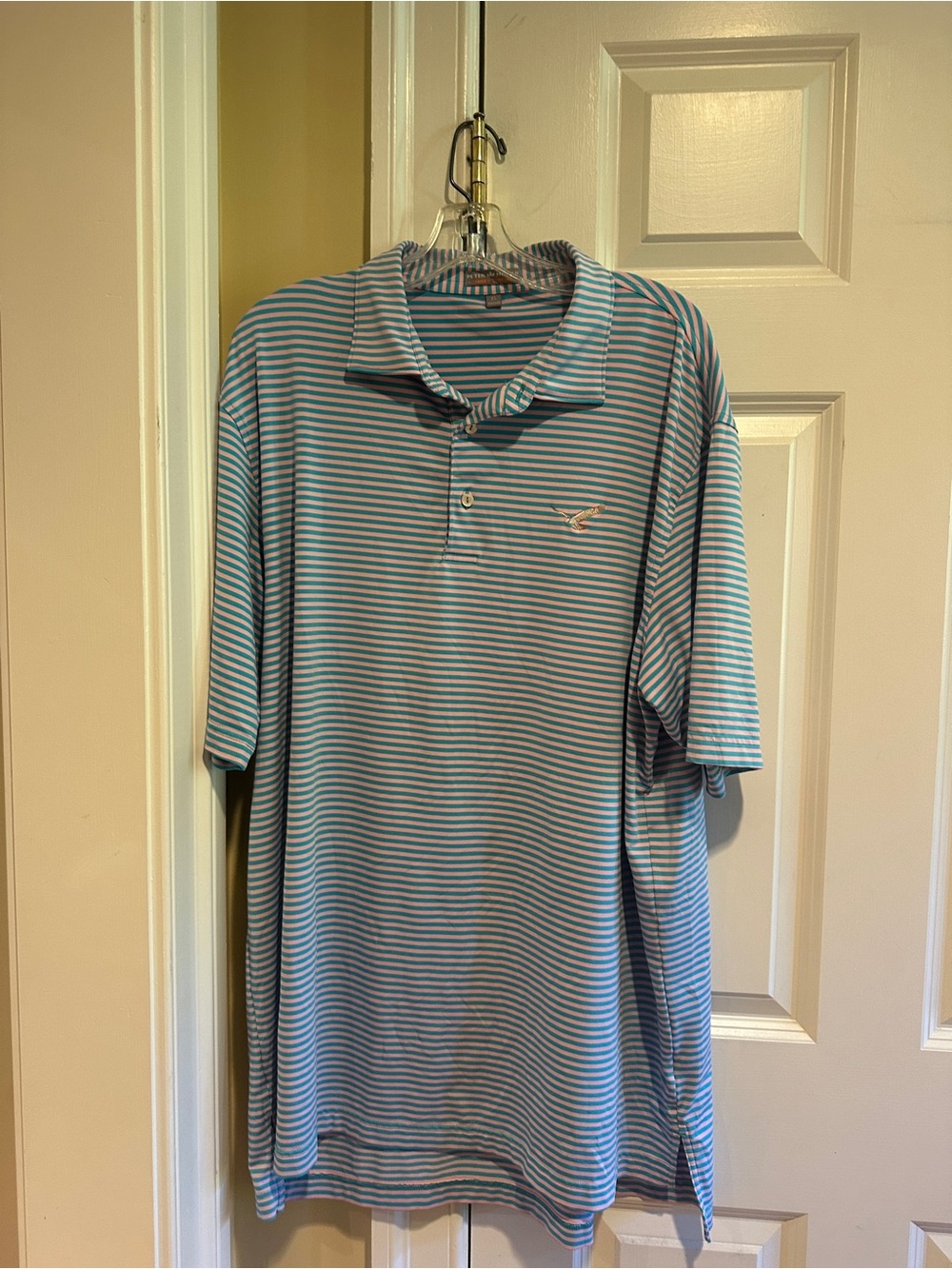 Peter Millar Summer Comfort XL Golf Polo Pink Teal Stripe Quail Logo